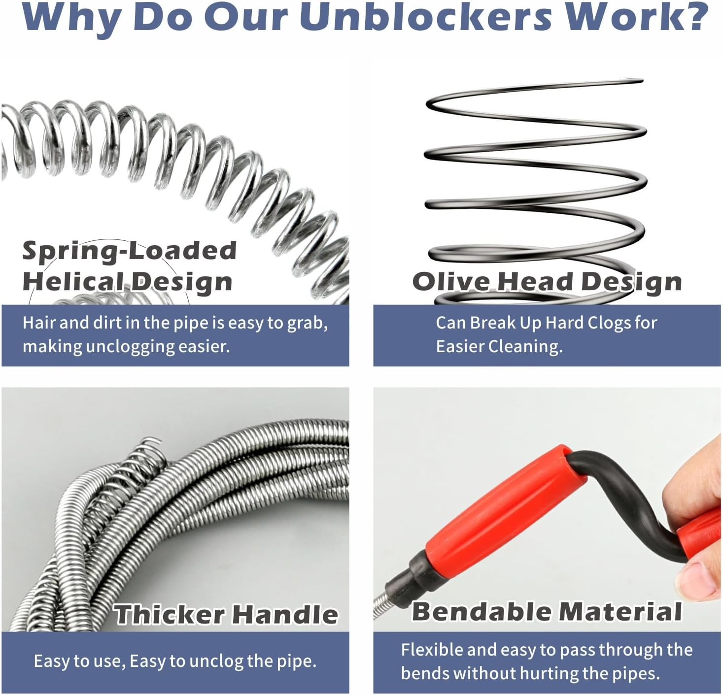 Drain Snake Unblocker Wire Tools Drain Unblocker Wire Rod Flexible Spring Cleaner Pipe Hair Removal Dirt Cleaning Tool Clog Remover for Sewer, Bathroom Drainage,Kitchen Sinks,Toilet 3M image number 4