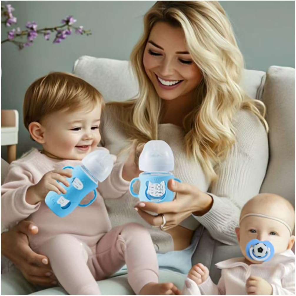 3 Pack Silicone Sleeves for Avent Baby Bottles with Handles, Compatible with Philips Avent Natural Glass Baby Bottles 240Ml, and Easy to Clean and Sterilize. (White+Blue+Green, 240Ml)