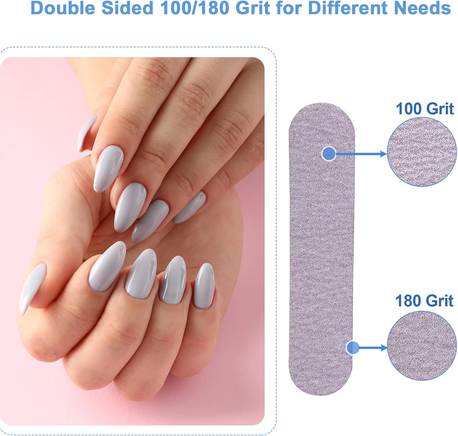 Nail Files (50 Pack), 3.6 Inches Emery Board Nail Files for Acrylic and Natural Nails, 100/180 Grit Small Double Sided Fingernail Filer Bulk Mini Professional Finger Nail Filer Manicure Set Gray image number 3