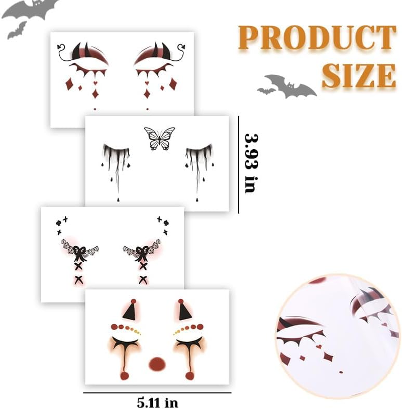 Halloween Eyeshadow Sticker for Women Gothic Face Lace Bow Butterfly Temporary Tattoos for Halloween Costumes Masquerade Cosplay Party 4PCS Makeup Decal Stickers image number 3