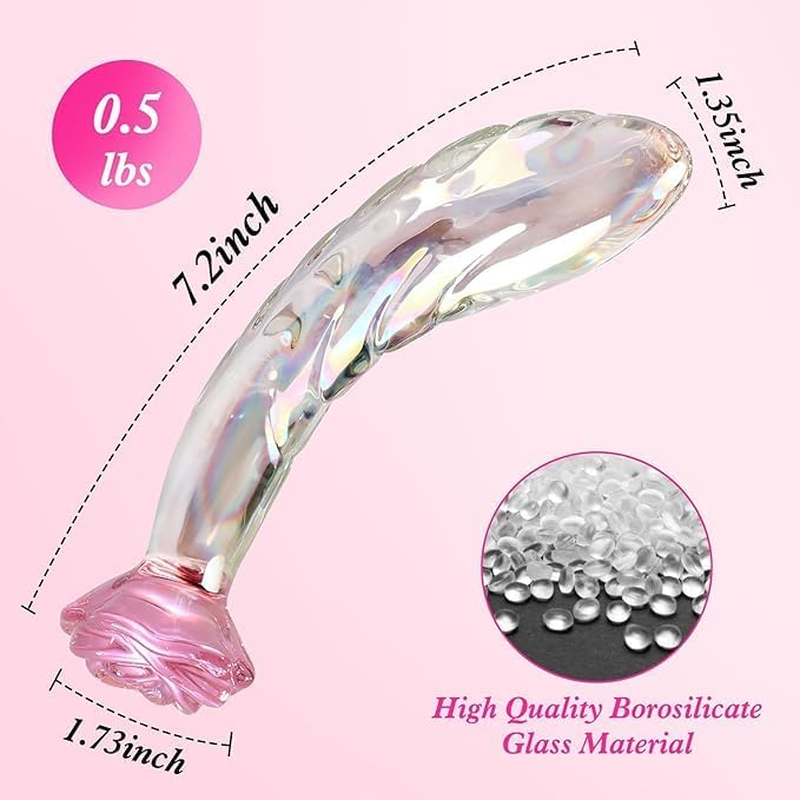 7.2 Inches Glass Dildo, Anal Butt Plug Toy Large, Rose Adult Toy Tool for Women, Crystal Clitoral G Spot Stimulator, Prostate Massager image number 4