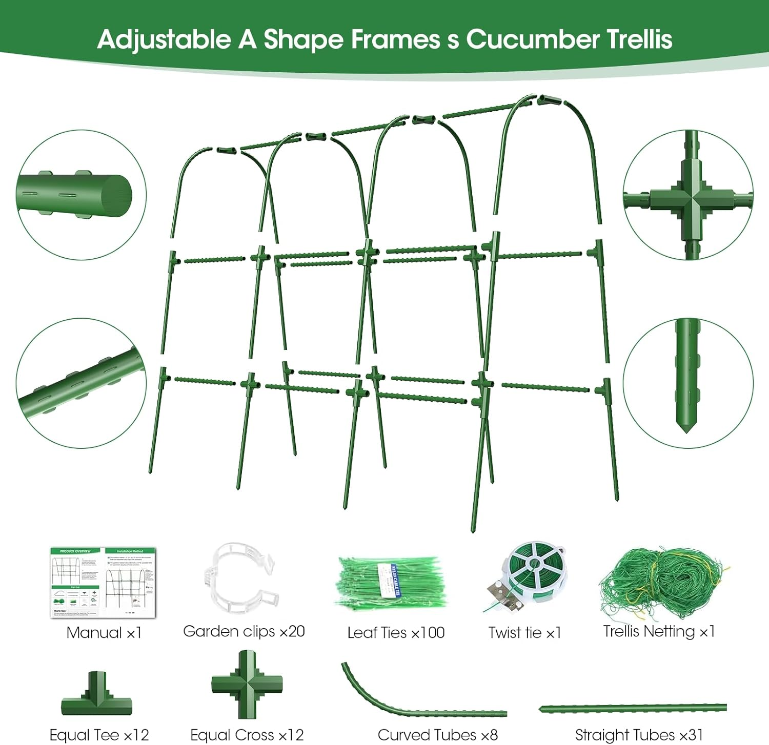 Plant Trellis，Cucumber Trellis for Raised Bed,U-Shape Garden Trellis for Climbing Plants Outdoor, Metal Arch Vegetables Trellis, Plant Support for Vine （Green,120Cm） image number 3
