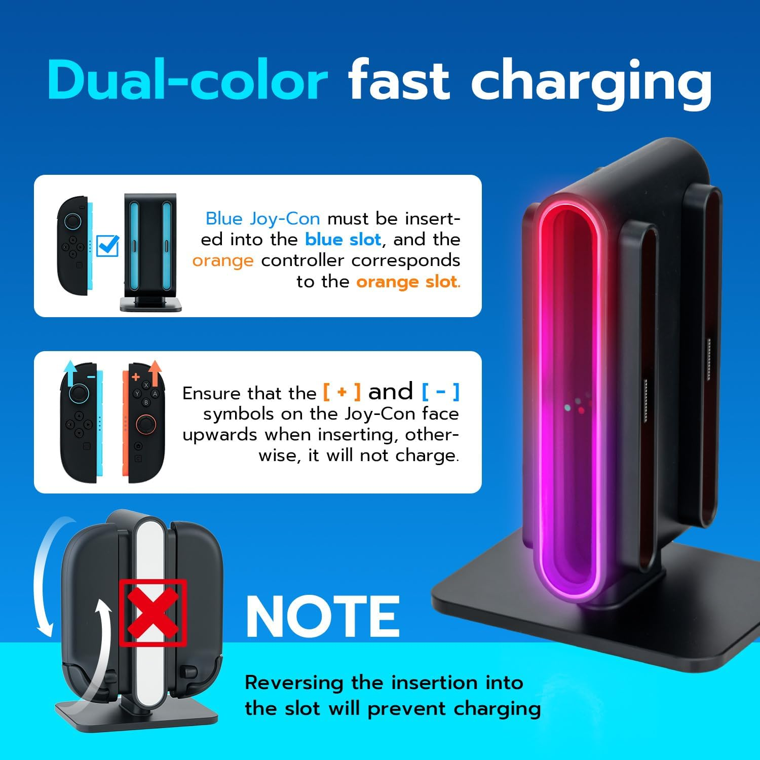 Mcbazel 4-In-1 RGB Charging Dock Station for Nintendo Switch 2 Joy Con - Magnetic Fast Charger with LED Indicators, Colorful Lighting & Safety Protection, Switch 2 Accessories image number 5