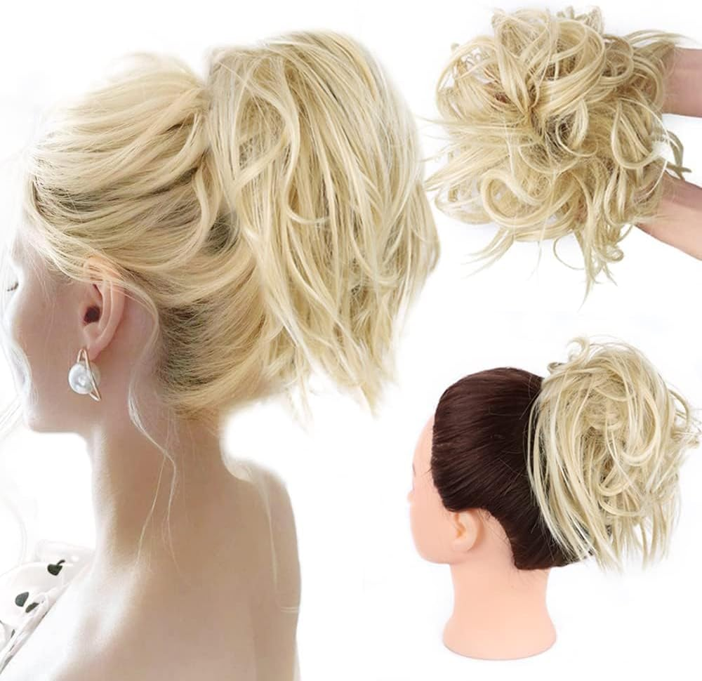 XILIYAI Tousled Updo Messy Bun Hairpiece Hair Extension Ponytail with Elastic Rubber Band Updo Ponytail Hairpiece Synthetic Hair Extensions Scrunchies Ponytail Hairpieces for Women(27T613#)