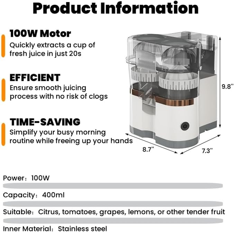 ABDULWEN Hands Free Dual-Head Electric Citrus Juicer, Rechargeable Citrus Juicer, Portable Orange Juicer Squeezer with Usb,Juicer for Lemon, Orange, Citrus, Grapefruit, Apples,Easy to Clean & Use image number 6