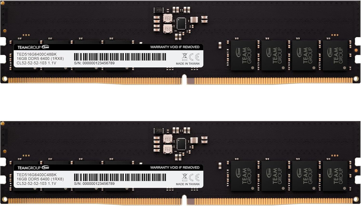 TEAMGROUP Elite DDR5 32GB Kit (2X16Gb) 6000Mhz PC5-48000 CL48 Non-Ecc Unbuffered UDIMM 288 Pin PC Computer Desktop Memory Module Ram Supports Intel & AMD TED532G6000C48DC01