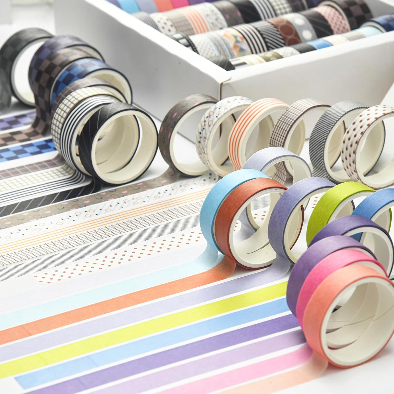 Songdao 44 Rolls Basic Washi Tape Pack Solid Colors Arts Adhesive Tapes Plaid Patterns Decorative Masking Tape Sets for Craft, Kids, Scrapbook, DIY, Gift Wrapping image number 4