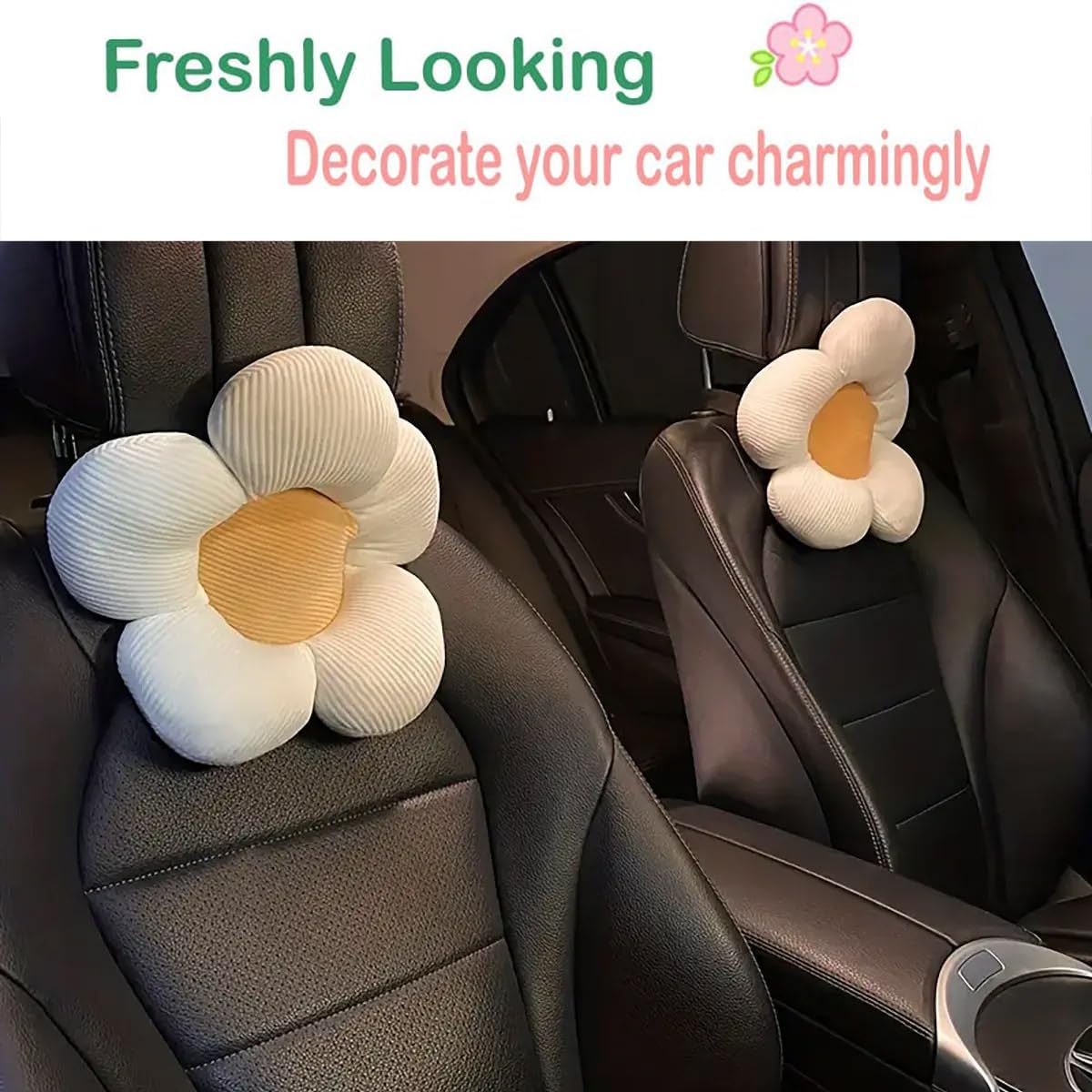 AIMALL Plush Flower Car Headrest Neck Pillow, Cute and Comfortable Cushion for Car and Office Chair, Soft Support, Easy Attachment, 9.8" Diameter, 8.7" Height image number 2