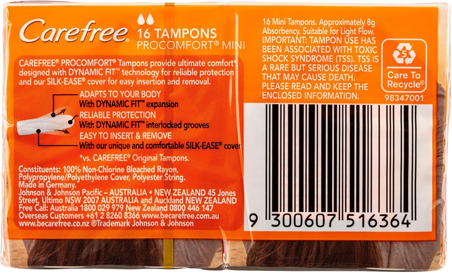 Carefree Procomfort Fragrance Free Mini Tampons 16 Pack