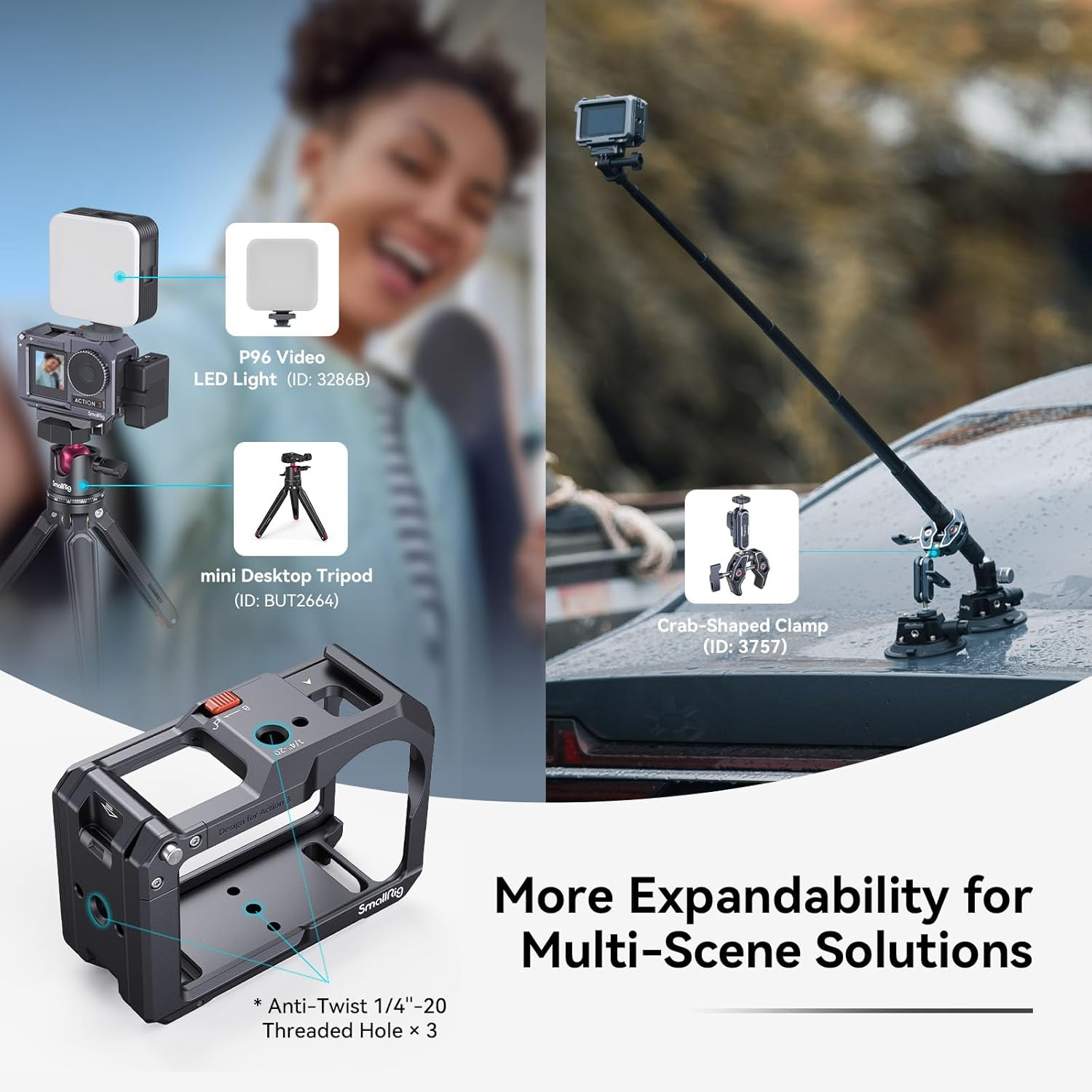 SMALLRIG Action 3 Action 4 Camera Cage for DJI, Protective Cage Compatible for DJI Mic, Protective Frame for DJI Osmo Action 3 Action 4-4119B image number 1