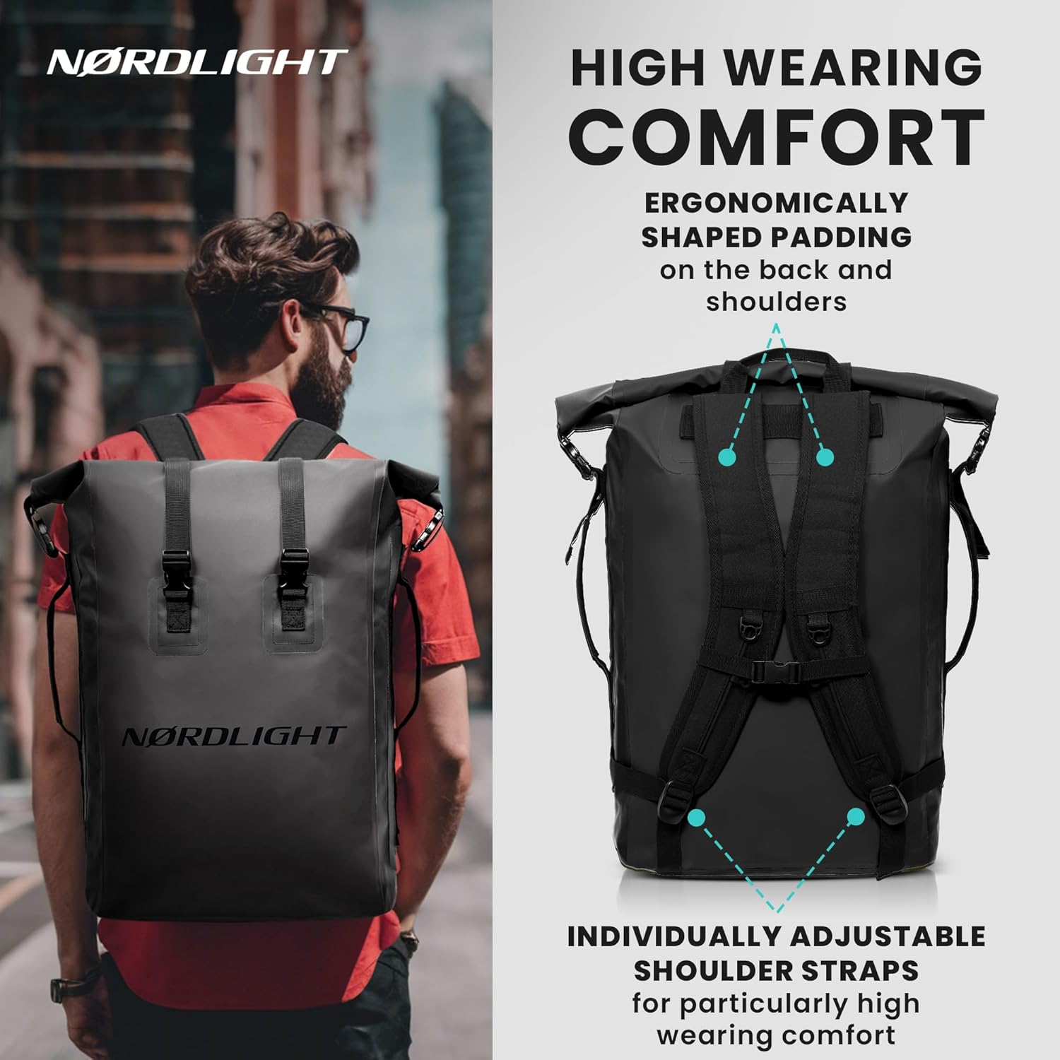 Nordlight Waterproof Backpack Dry Bag 35L Roll Top Backpack with Padded Carry Strap, Waterproof Bag for Water Sports, Bicycle Backpack, Messenger Backpack, Trekking, Fishing - Olive Green image number 6