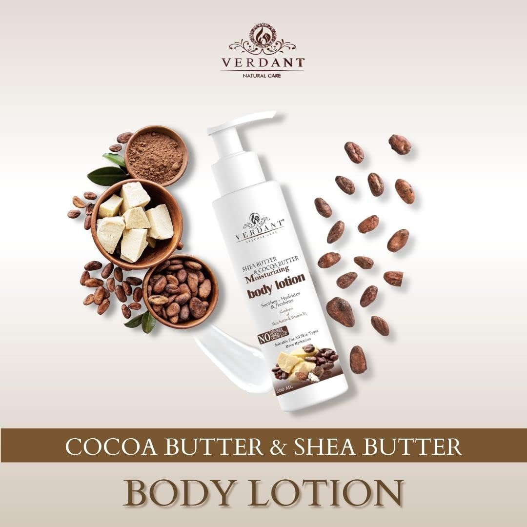 Verdant Natural Care Cocoa Butter & Shea Butter Moisturizing Body Lotion - 24 Hr Deep Hydration & Moisturizing - No Parabens, Mineral Oils &ndash; for All Skin Types - 200Ml image number 3