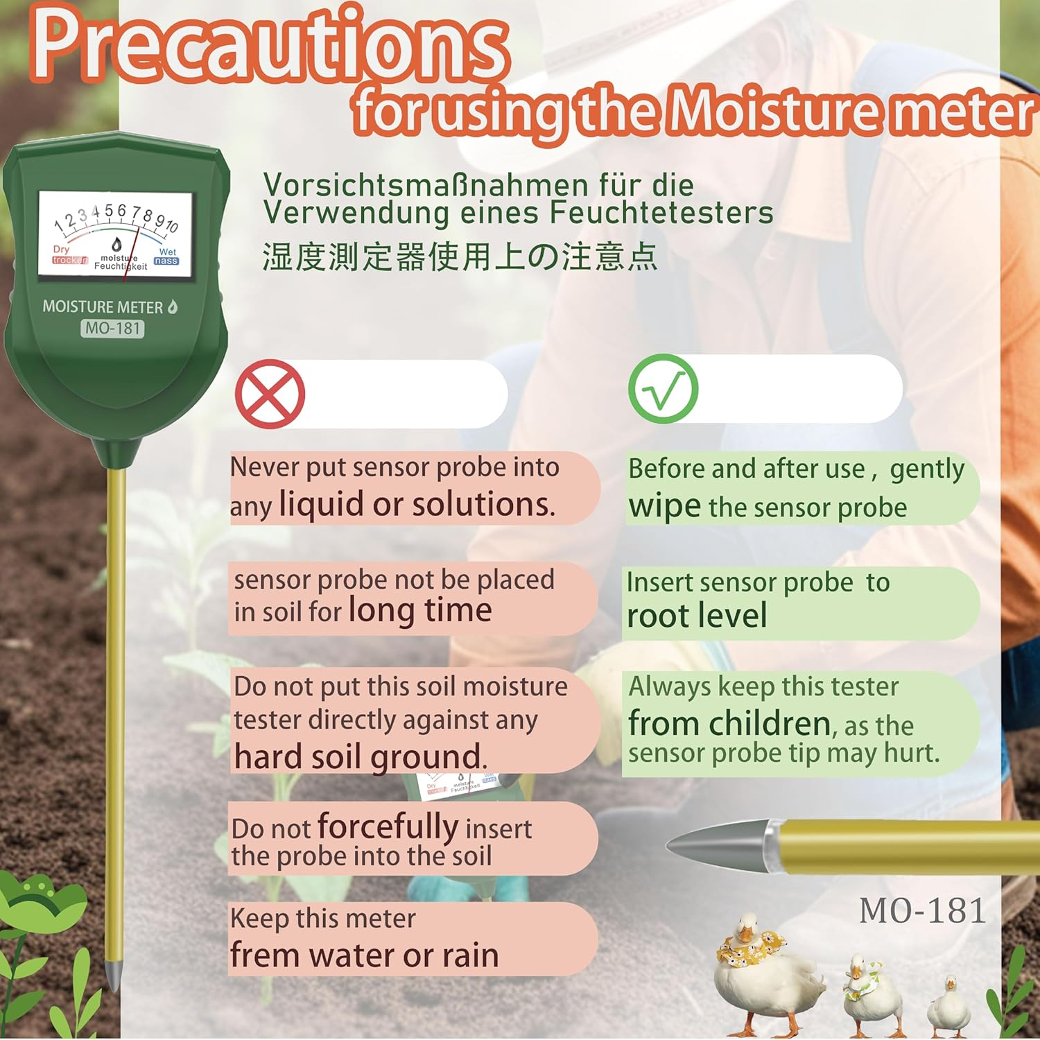 FUTURESUN Soil Moisture Meter High-Accuracy Soil Water Tester with Large Easy-To-Read Dial &ndash; No Battery Needed &ndash; Ideal for Indoor & Outdoor Plants, Gardens, Lawns, and Farms image number 2
