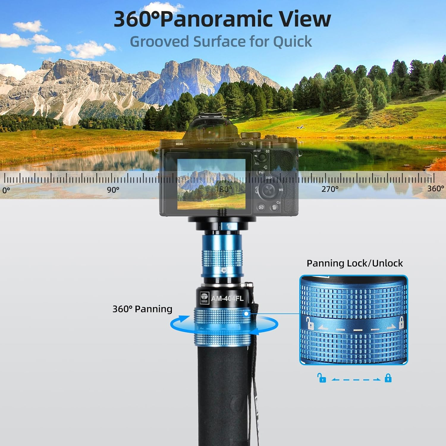 SIRUI AM-404FL Camera Hiking Pole Monopod with Stand, 190 Cm Aluminium Tripod, Innovative Quick Release Design, 360&deg; Panoramic Panning, 4 Sections, Maximum Load 12 Kg image number 3