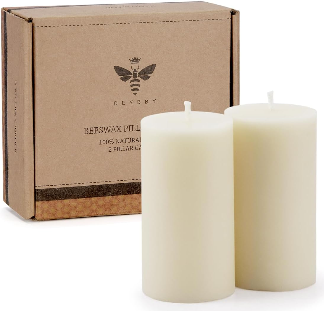 Beeswax Pillar Candles Set of 4, Smokeless Dripless Pure Beeswax Candle Set with Natural Scent for Room Decoration Prayer Party, Long Lasting Burn Time,2X4 Inch,White Raw