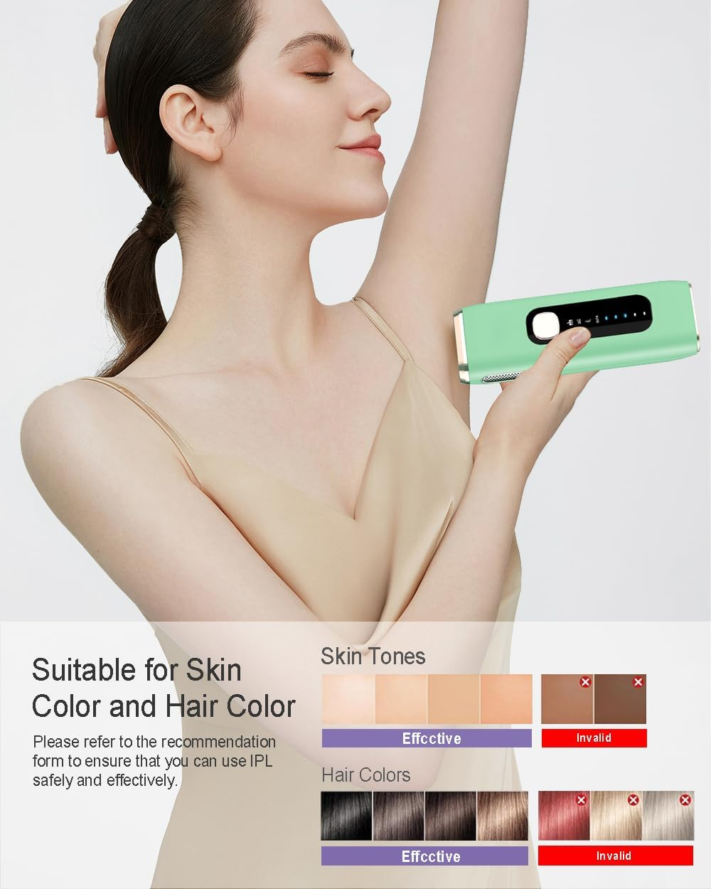 IPL Laser Hair Removal Device for Women Men at Home Upgraded to 999,900 Flashes Permanent for Facial Legs Arms Bikini Line Whole Body (Green) image number 5