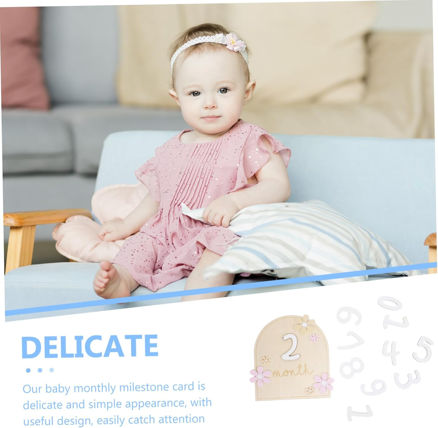 Wooden Monthly Milestone Sign Double Sided Photo Prop Card for Newborn Growth Tracking and Nursery Decoration Smooth Surface Safe Marker for First Year Memory Capture image number 4