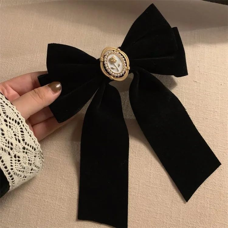 Black Velvet Hair Bows Clips for Women Rose Bow Ribbon Clip Large Bowknot Barrettes Ribbons for Girls Ponytail Accessories Rose Hairpins image number 3
