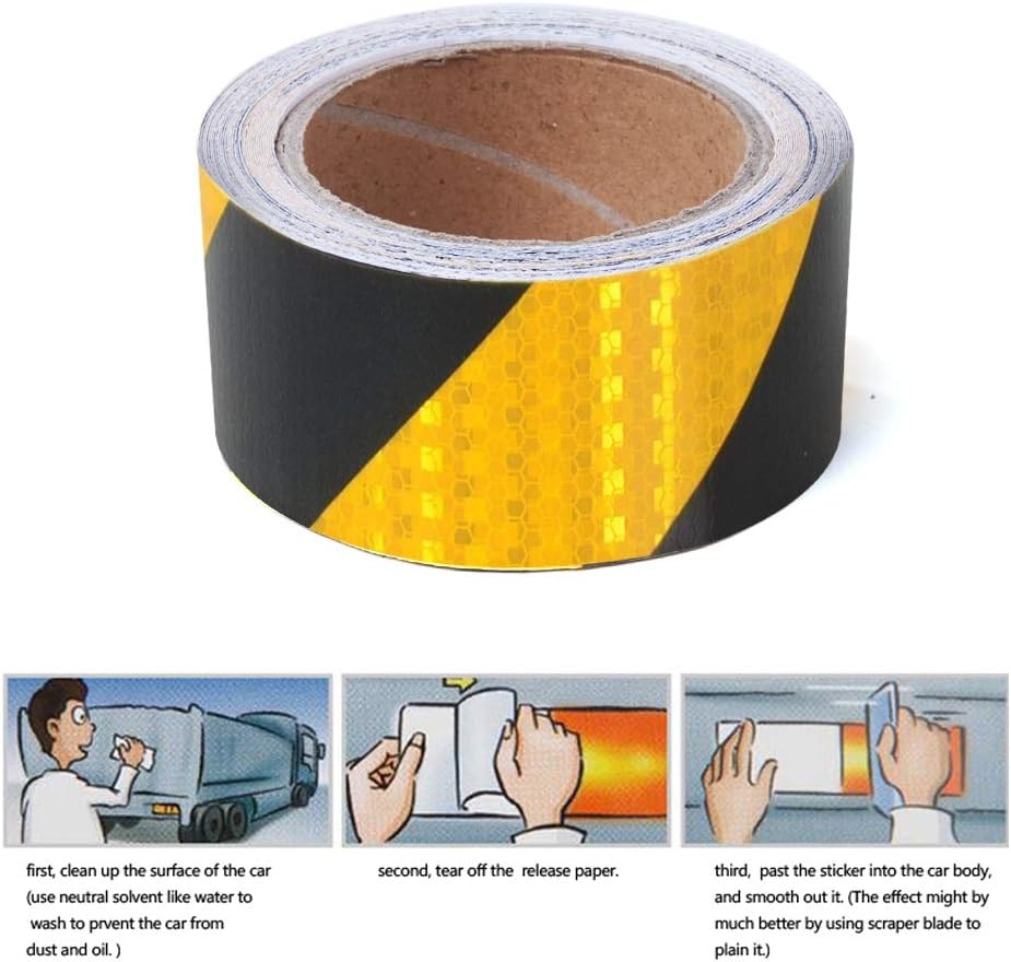 2" X 33Ft Reflective Tape Safety, ONTWIE Reflective Warning Sticker Hazard Caution Tape Strong Reflectivity High-Adhesive Bright Safety Reminder Tool - Yellow/Black