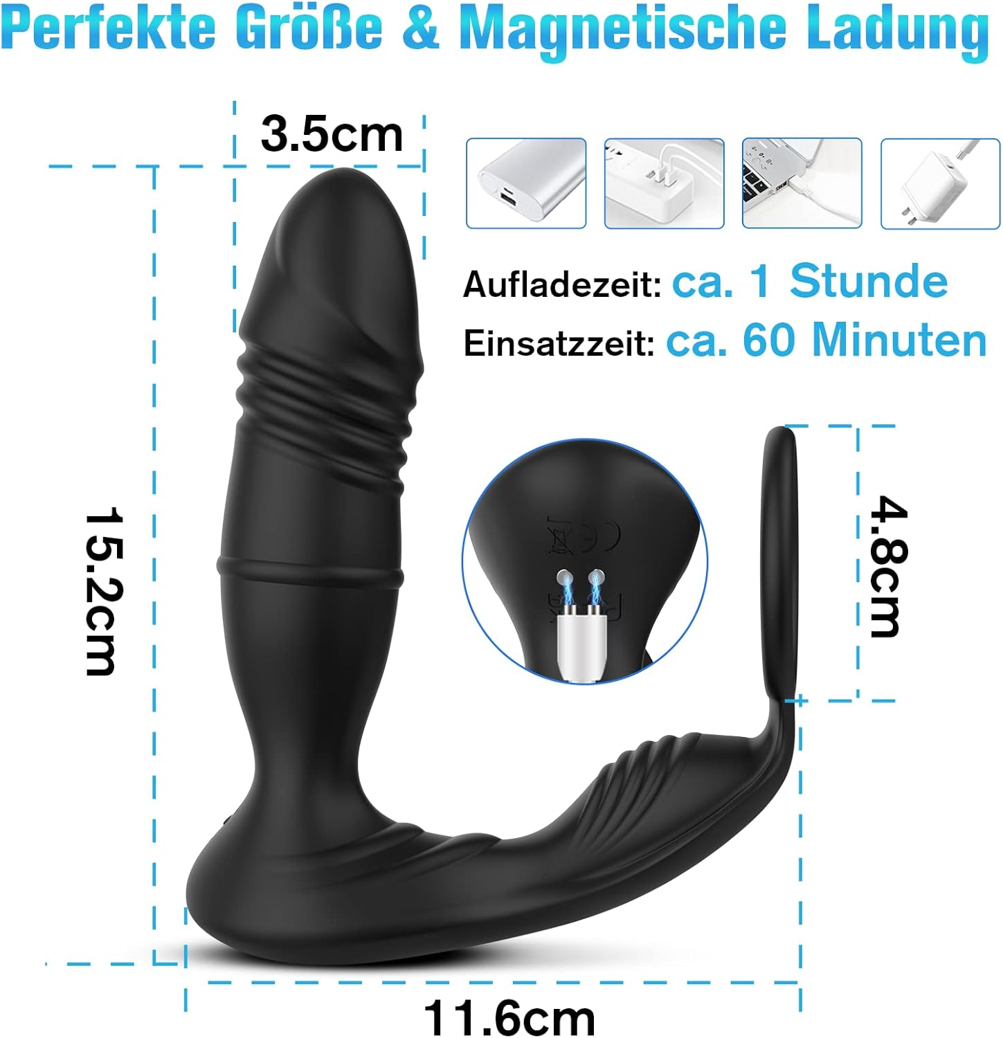 Vibrators Large with App, Prostate Vibrator Stimulator with 9 Telescopic Modes 9 Vibration Modes Plug Sex Toy with Shock Function, Ring Stimulation Massager Dildo for Men Couple Gay image number 4