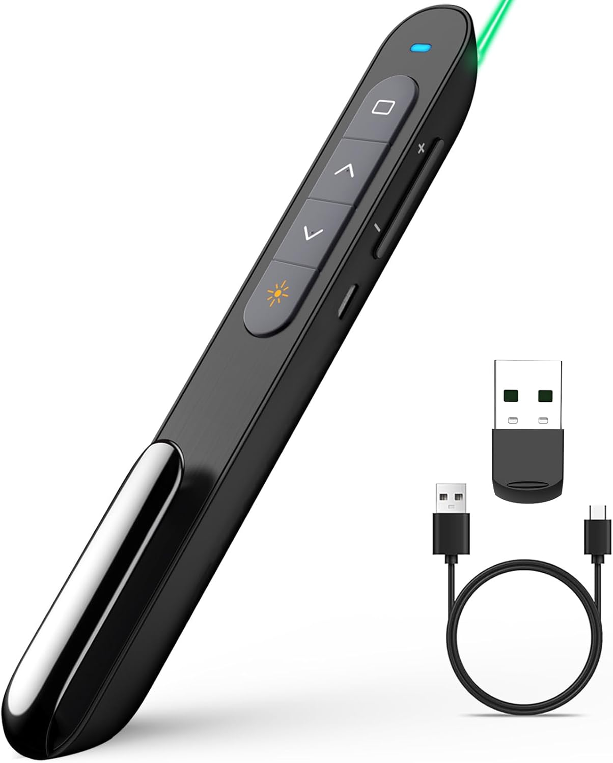 KNORVAY N76GBK Wireless Presenter with Green Light, 360Mah Rechargeable Hyperlink Volume Control USB Powerpoint Clicker Presentation Remote Control Laser Pointer 2.4Ghz image number 4