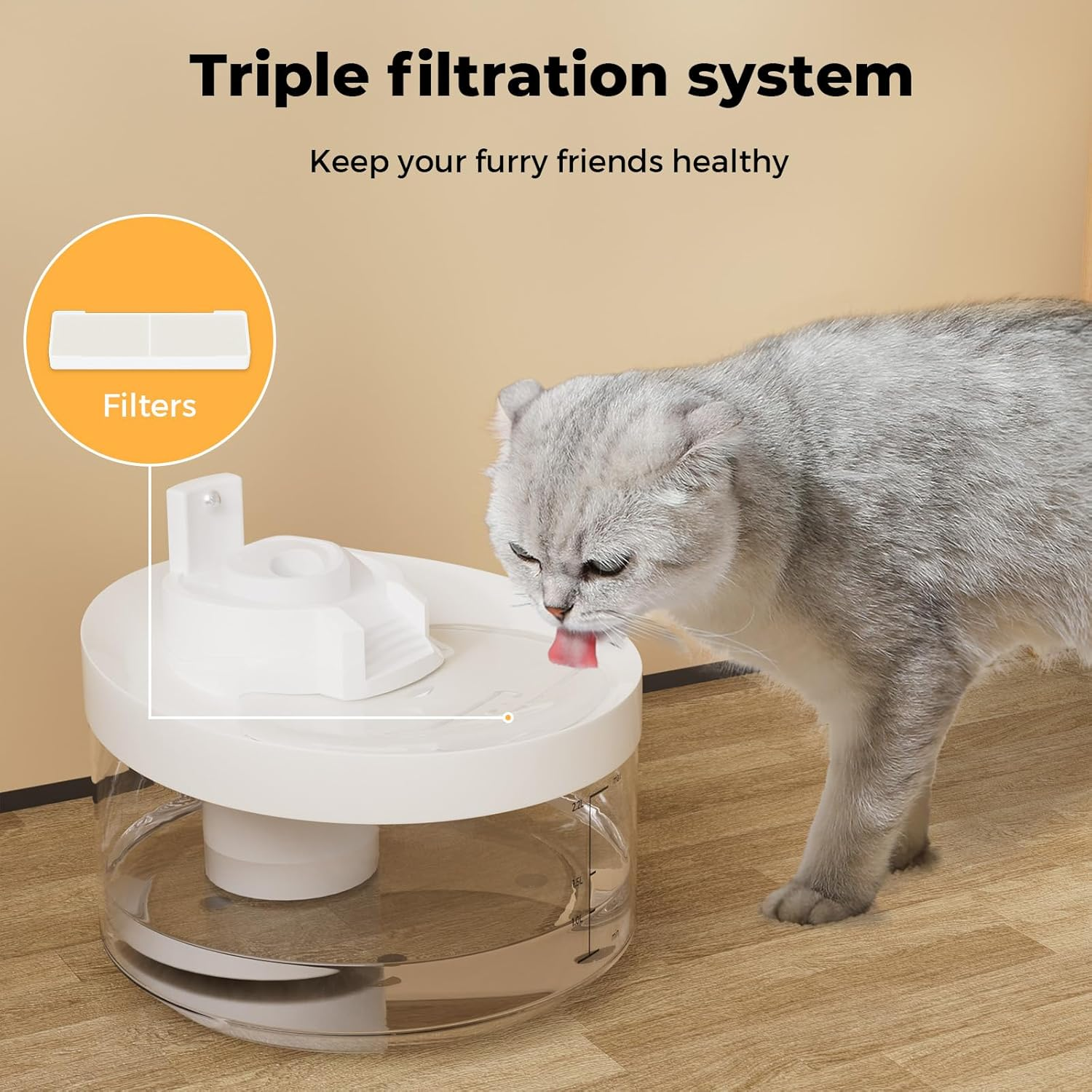 Pawz Smart Pet Water Fountain 2.2L for Cats Dogs, LED Automatic Cat Drinking Fountain Quiet Pump and Dry-Run Protection, Adjust Water Flow, Wireless Sensor, Fresh Circulating Water Filtration System image number 4