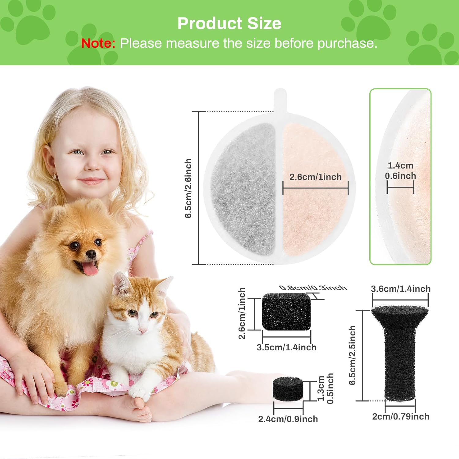 Cat Fountain Filter, Pack of 12 Replacement Filters for 2.5 L Drinking Fountain, Activated Carbon and Ion Exchange Resin for Water Filtration, Replacement Foam/Sponge Filter for 84 FL Oz/2.5 L Cat image number 3