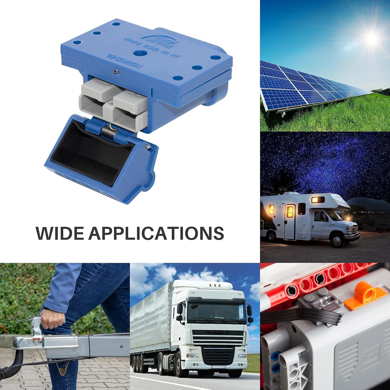 Trailer Vision 50A Anderson Connector Cover - 50Amp Anderson Plug Mounting Kit Assembly with LED Power Indicator - UV Insulated Protection for RV, Trucks, Solar, Marine, Mobile, Industrial (50A Blue) image number 6