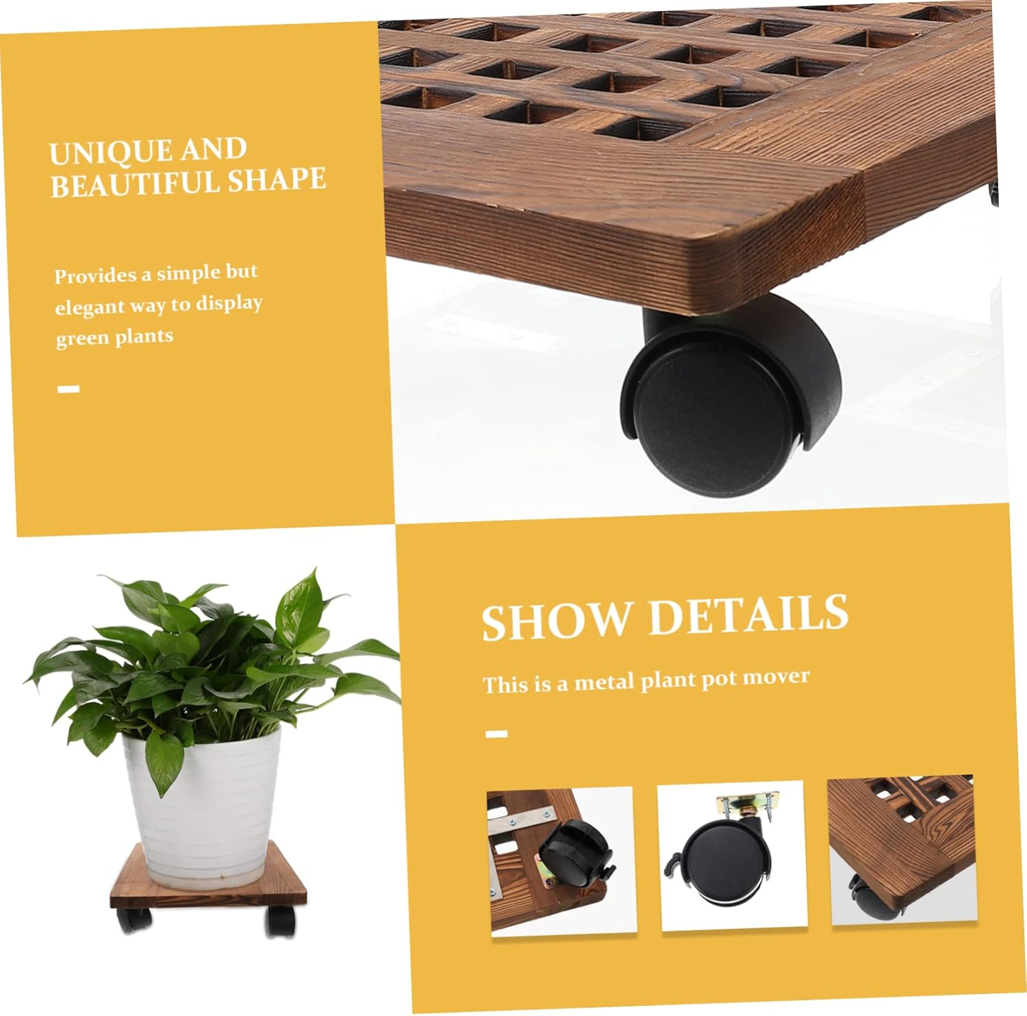 Solid Wood Movable Flowerpot Holder Tray with 4 Reinforced Wheels and Brake 30X30Cm, Plant Pot Base Caddy for Indoor and Outdoor Gardening, Sturdy Thickened Plant Stand with Universal Casters image number 2