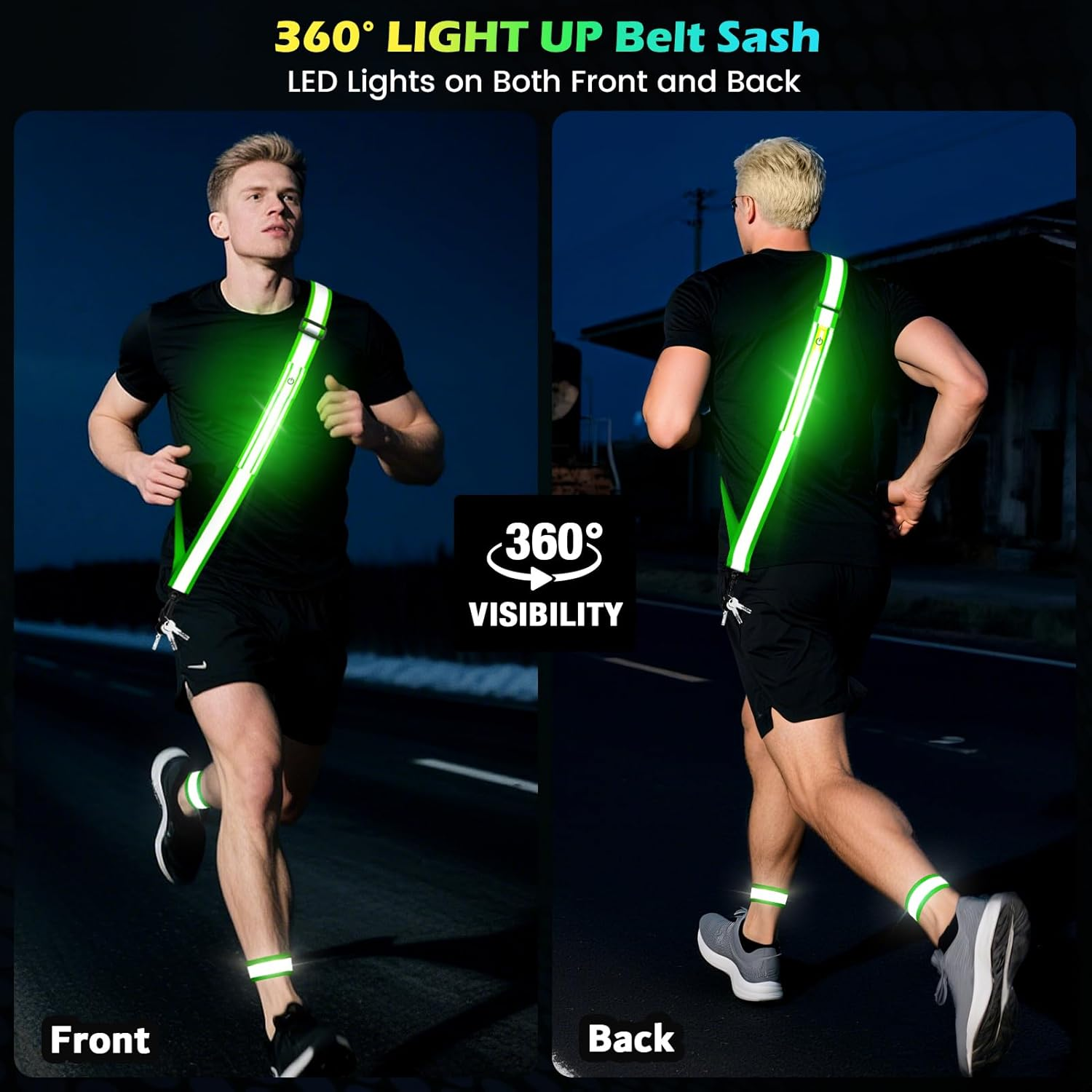 Fokia Kunbio LED Reflective Running Gear High Visibility Reflective Belt Sash with Armband for Walking at Night,Adjustable Running Safety Gear Light up Running Belt for Runners Walkers Men Women - Orange image number 6