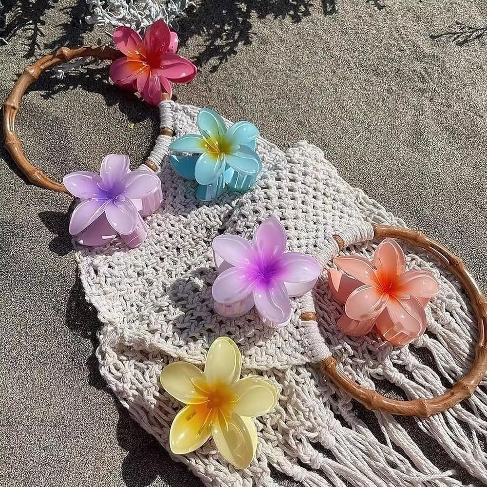 Flower Hair Clip, Hibiscus Hair Clip, Large Hawaiian Flowers Hair Clip, Blue, White, Pink, Yellow Flowers Hair Clip, Hawaiian Flowers Hair Clip for Women (Pack of 5) image number 5