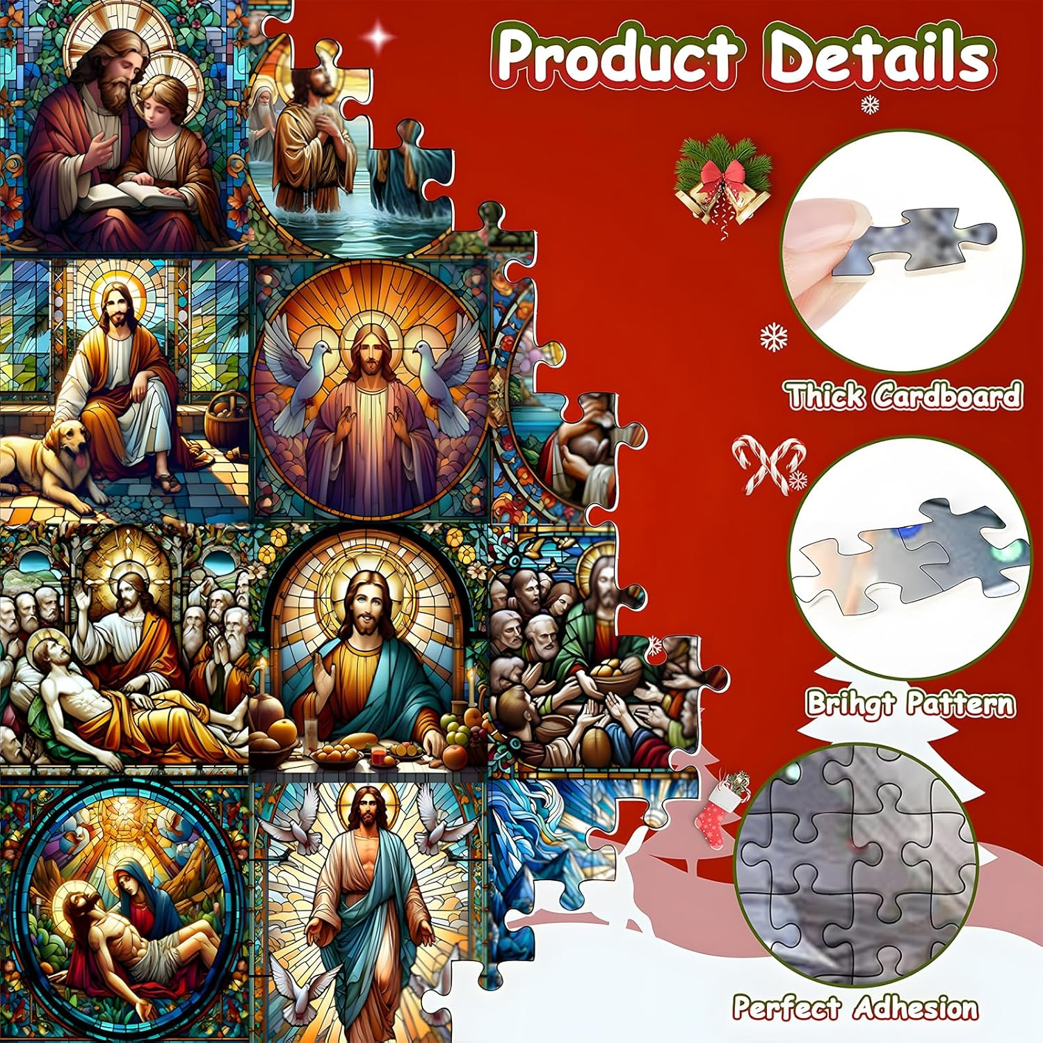 2025 Christmas Puzzle Advent Calendar for Kids Adults 1008 Pieces, Christmas Stained Glass Life of Jesus Jigsaw Puzzles, 24 Days Christmas Countdown Calendar Puzzle as Christmas Decoration