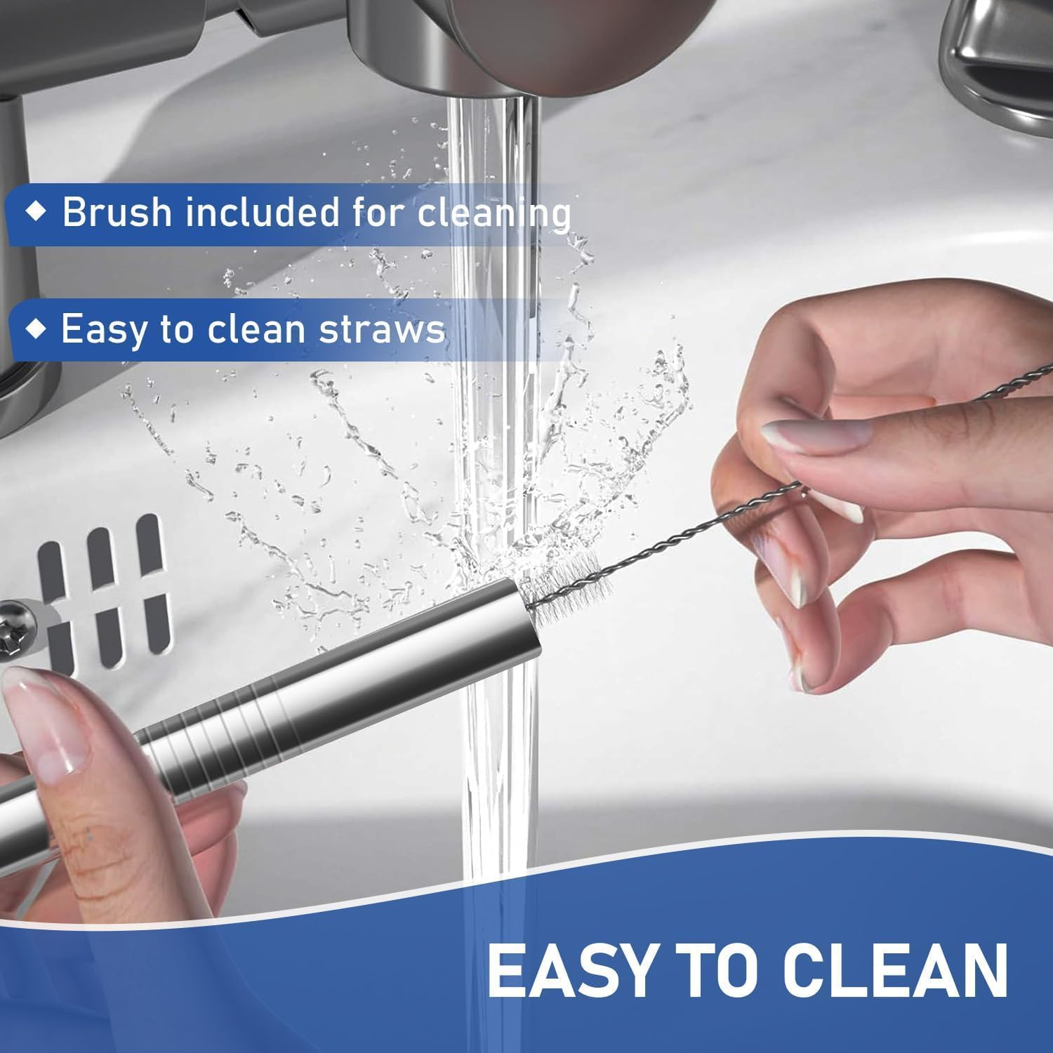 6 PCS Metal Replacement Straws for Owala Water Bottle 24 Oz 32 Oz, Reusable Stainless Steel Straws with 2 Cleaning Brush Compatible with Owala Water Bottle image number 3