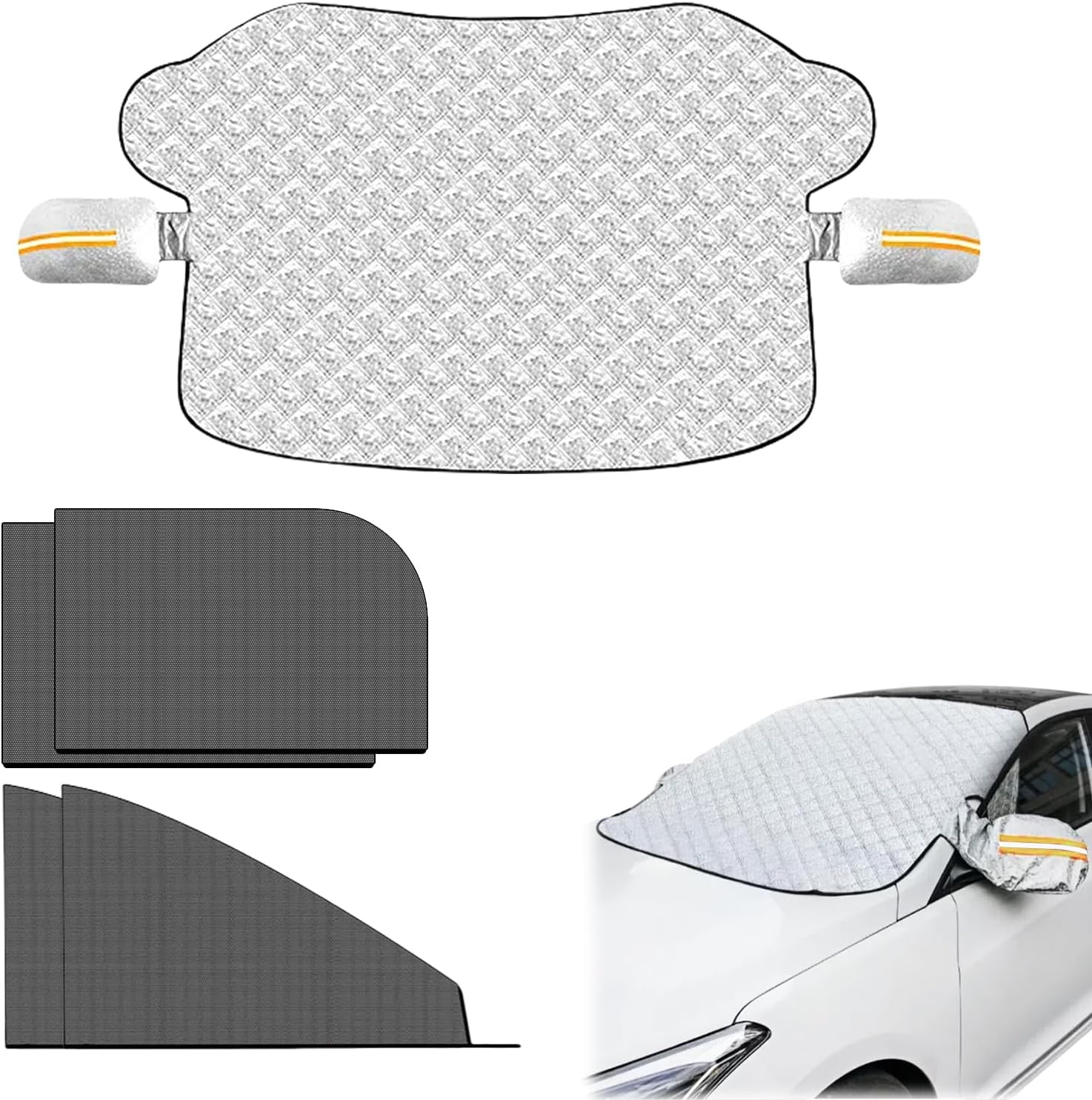 5Pcs Car Windshield Sun Shade, Magnetic Windshield Cover, Sunshade Front Window Automotive Covers, Car Windscreen Cover with Side Mirror Cover, Universal Foldable UV Ray Sun Visor Protector (Sedan) image number 6