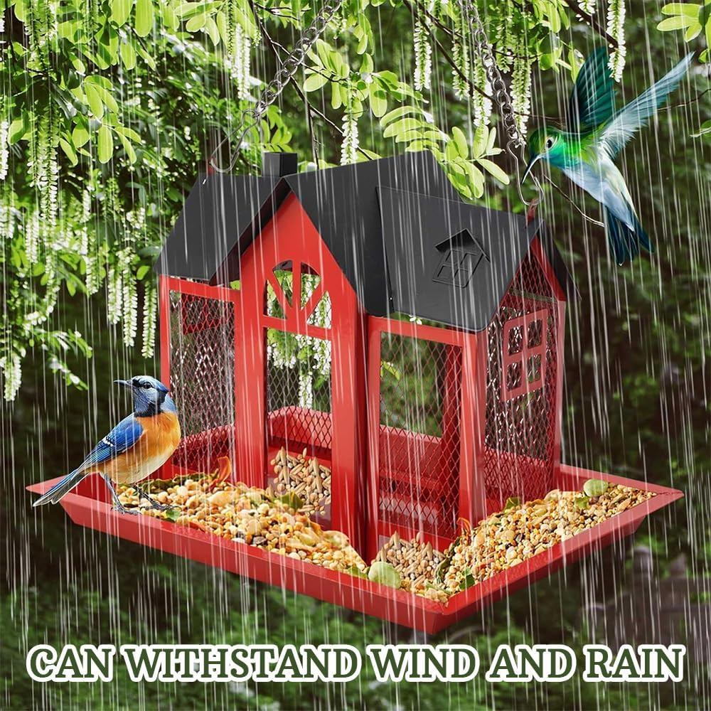Bird Feeders for Outside,Hanging Bird Feeder House with Triple Feeding Stations,Large Capacity Mesh Wild Bird Feeder,For Attracting Wild Birds like Cardinals,Sparrows,Finches image number 4