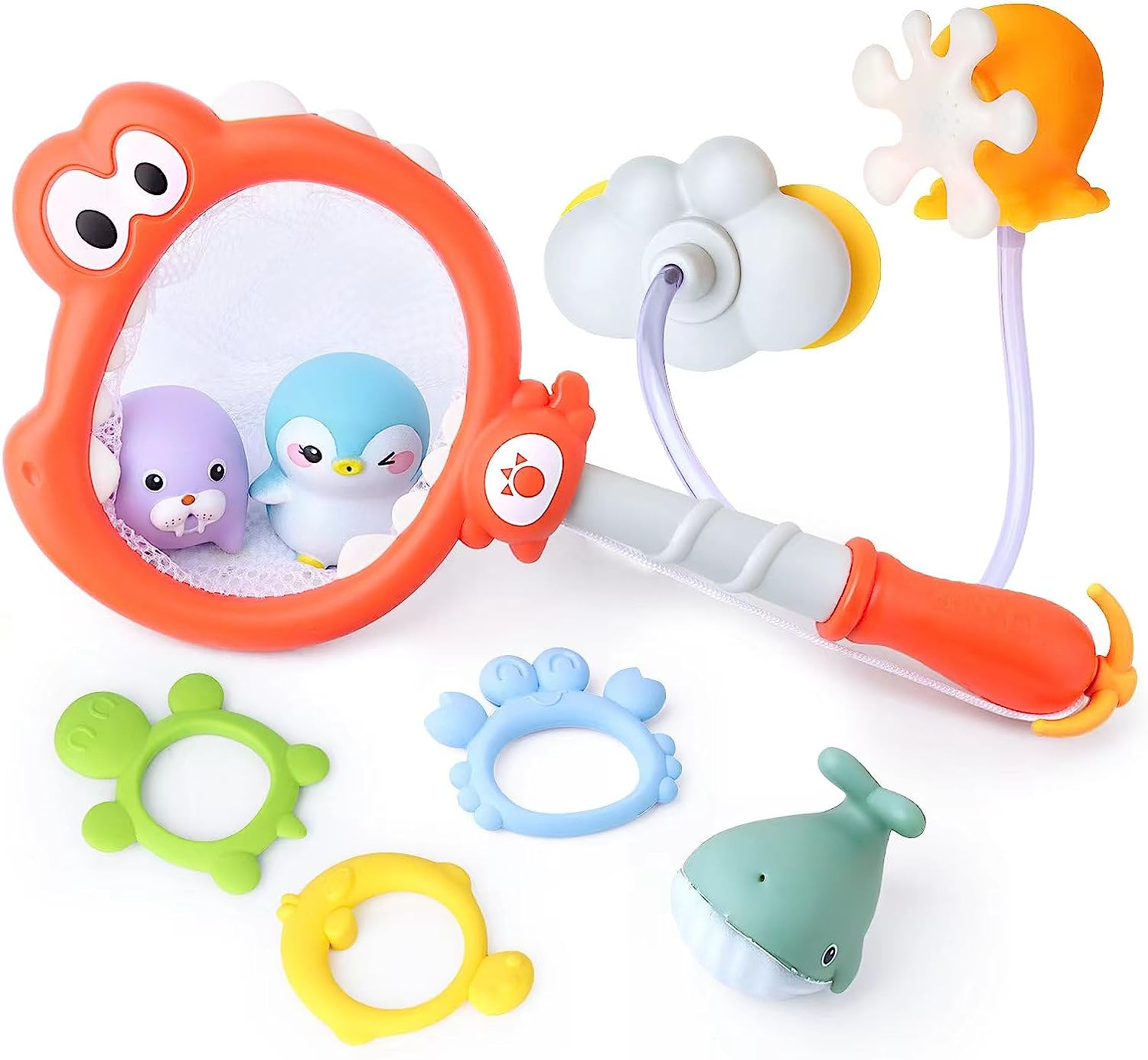 Bath Toys, Learning Baby Bathtub Toys,Stem Cute 3 in 1 Dinosaur Fishing Bath Toys with Funny Crab Toy, Fish Toy,Educational Gifts for Kids Toddlers Boys Girls 3 4 5 6 Years Old（Red） image number 2