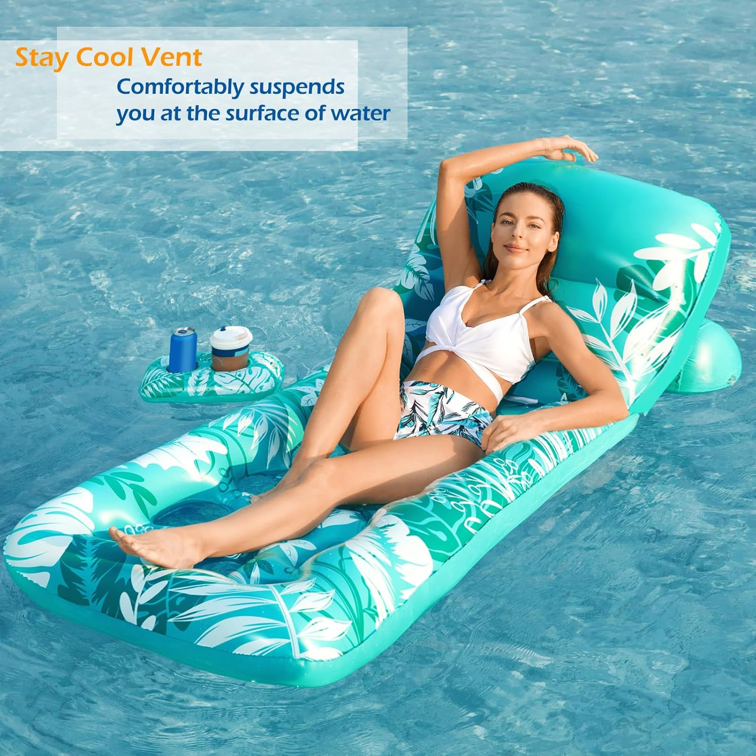 Jasonwell Inflatable Pool Float Adult - Pool Floaties Lounger Floats Rafts Floating Chair W Adjustable Backrest Cup Holders Water Floaty Pool Lake Lounge Tanning Float Beach Party Toys Adults Kids image number 5