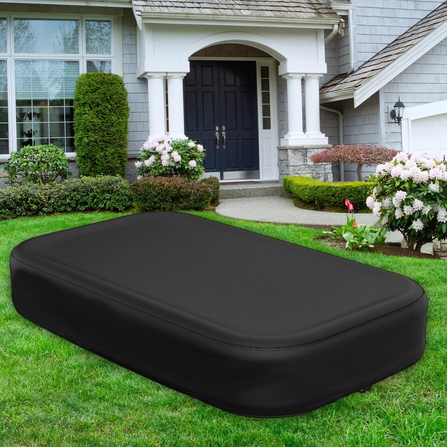 Rectangular Pool Cover for Inflatable Pool, 10.2X6.2X1.7Ft 210D PU Water Proof Oxford Fabric Cover with Elastic Band & Buckle Loop image number 2