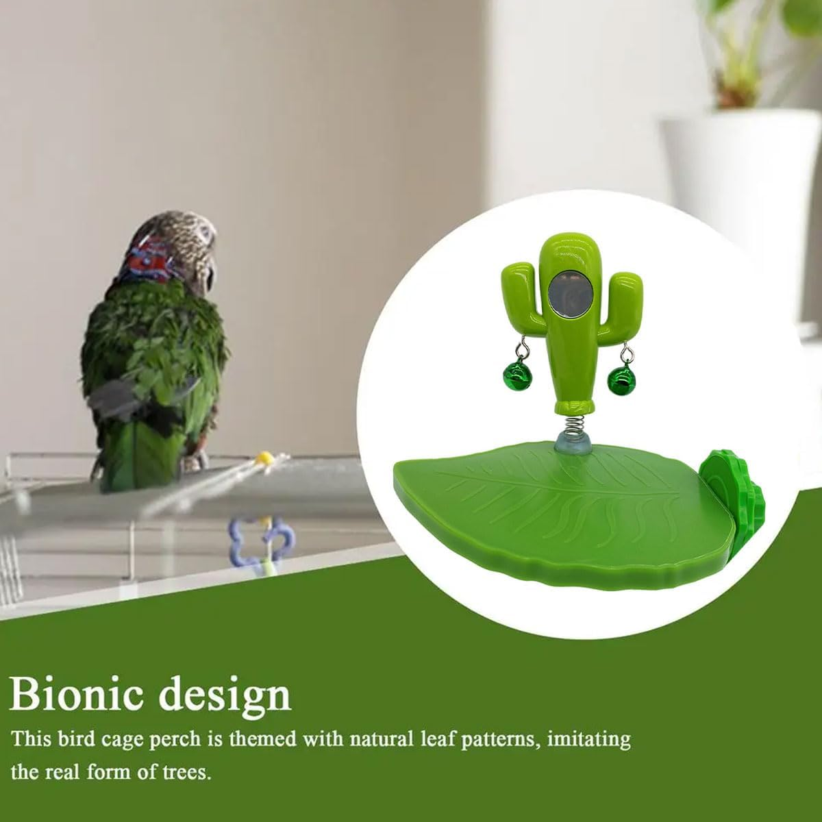 AIMALL Natural Bionic Bird Perch Platform with Bell & Mirror, Parrot Cage Toy - Non-Slip Large Nut Design, Chewable Play Stand for Parakeets, Cockatiels & Small Birds image number 4