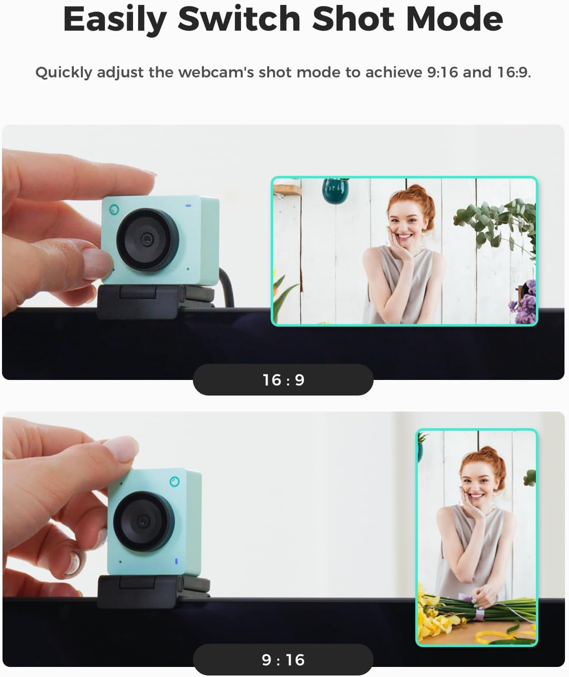 OBSBOT Meet SE 1080P@100 FPS Webcam for PC with 1/2.8" Sensor, AI Framing & Autofocus, Beauty Mode, Lightweight, Gesture Control, Staggered HDR, Web Cam for Streaming, Meeting, Gaming. (Aurora Green) - Cloud White image number 6