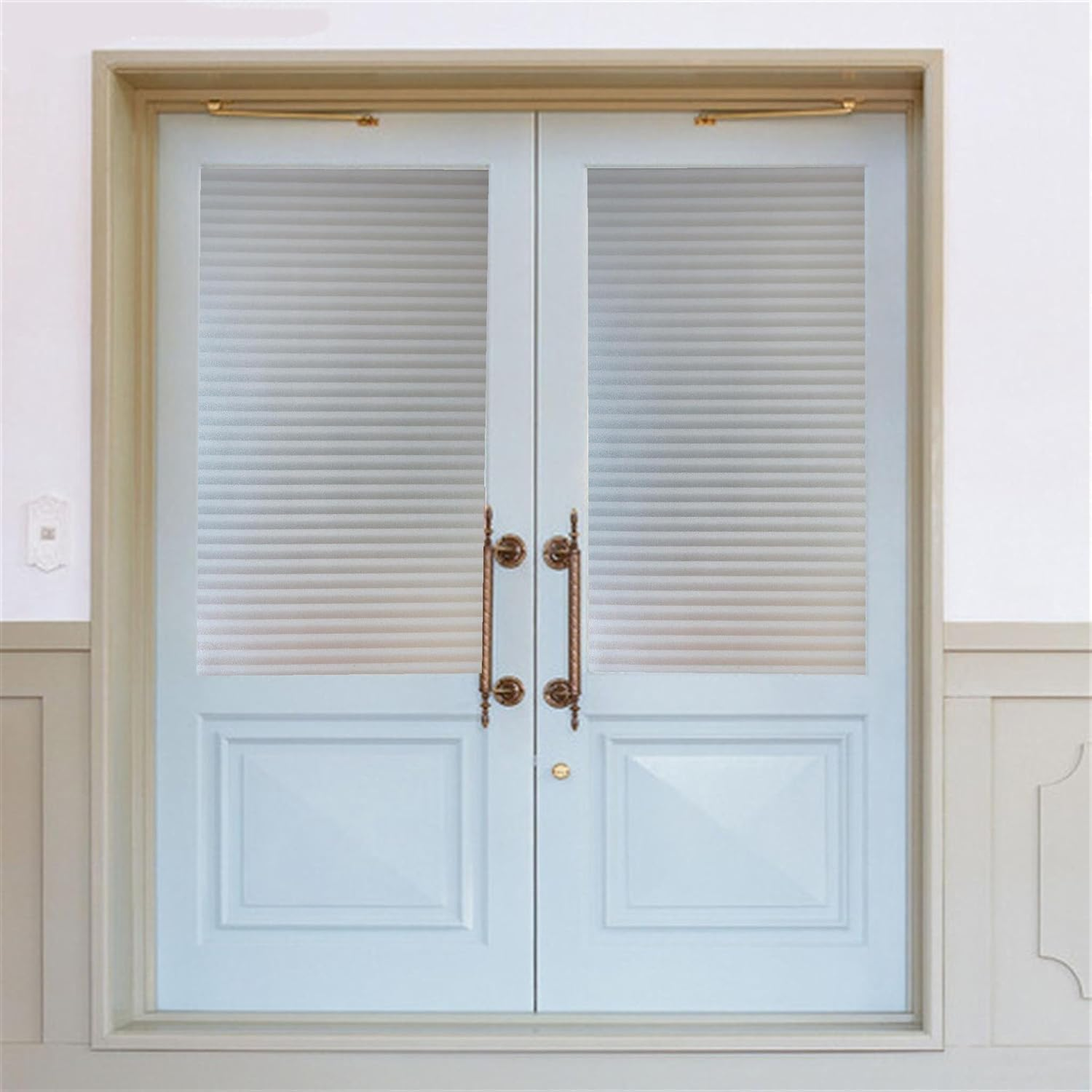 Arthome Window Film Privacy Film 45X254Cm Louver Frosted Decorative No Glue Self Static Cling anti UV Removable for Home Living Room Bedroom Bathroom Kitchen Office