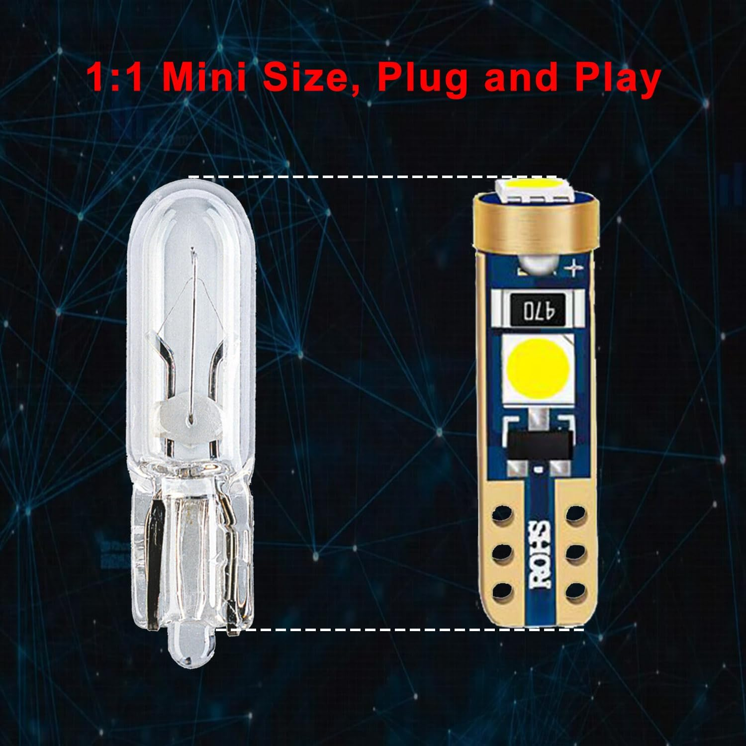 T5 Wedge 37 58 70 73 74 2721 LED Car Interior Instrument Panel Dashboard Cluster Gauge Glove Light Bulbs 6000K White 12V High Brightness Plug and Play No-Polarity, Pack of 10 - Red image number 3