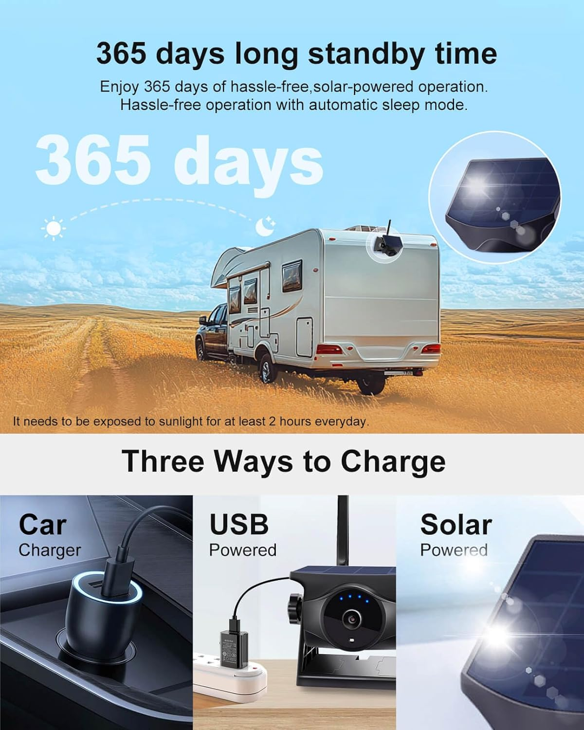 Magnetic Solar Wireless Reverse Camera: AI Pedestrian & Vehicle Detection, 1-Min Install, No Wiring/Drilling,Gesture Control,Rechargeable Battery, Night Vision, 5" 1080P Monitor for RV, Trailer, Truck image number 2