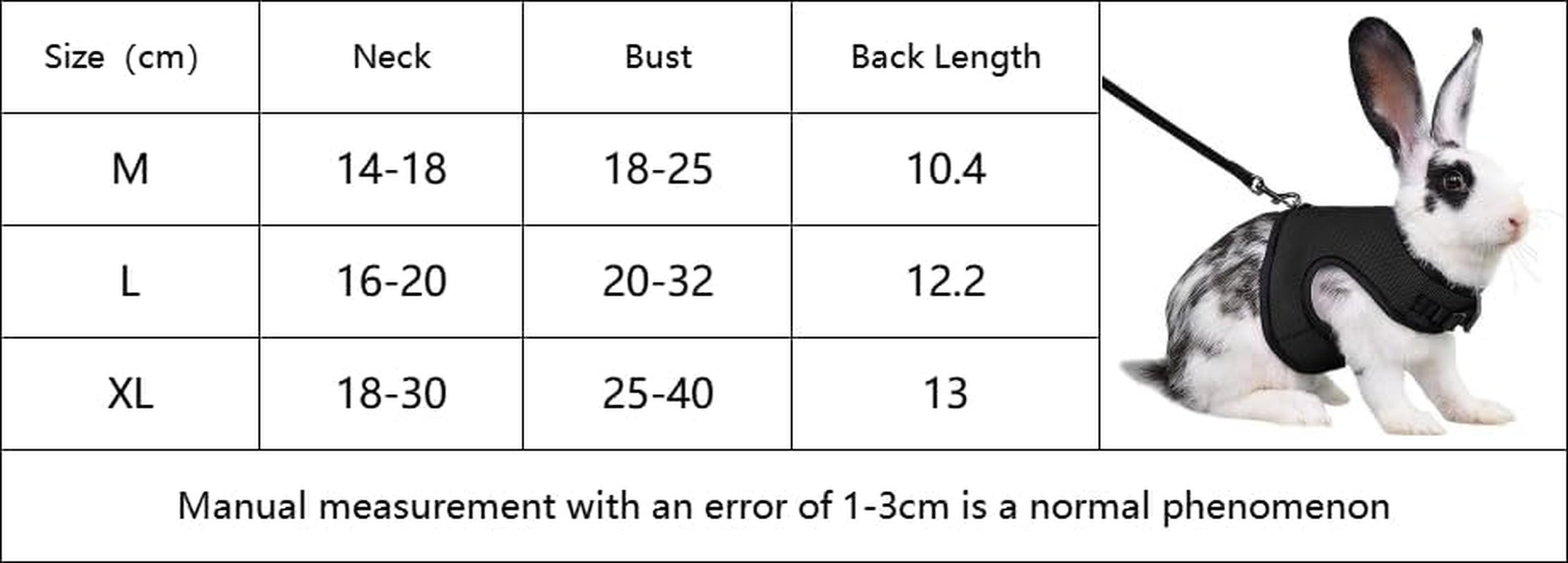 Rabbit Harness and Leash Set, Bunny Vest Leash Proof Mesh Walking Training for Small Animal Pets Rat Hamster Squirrel Ferret Guinea Pig Bunny (Black, M) image number 5