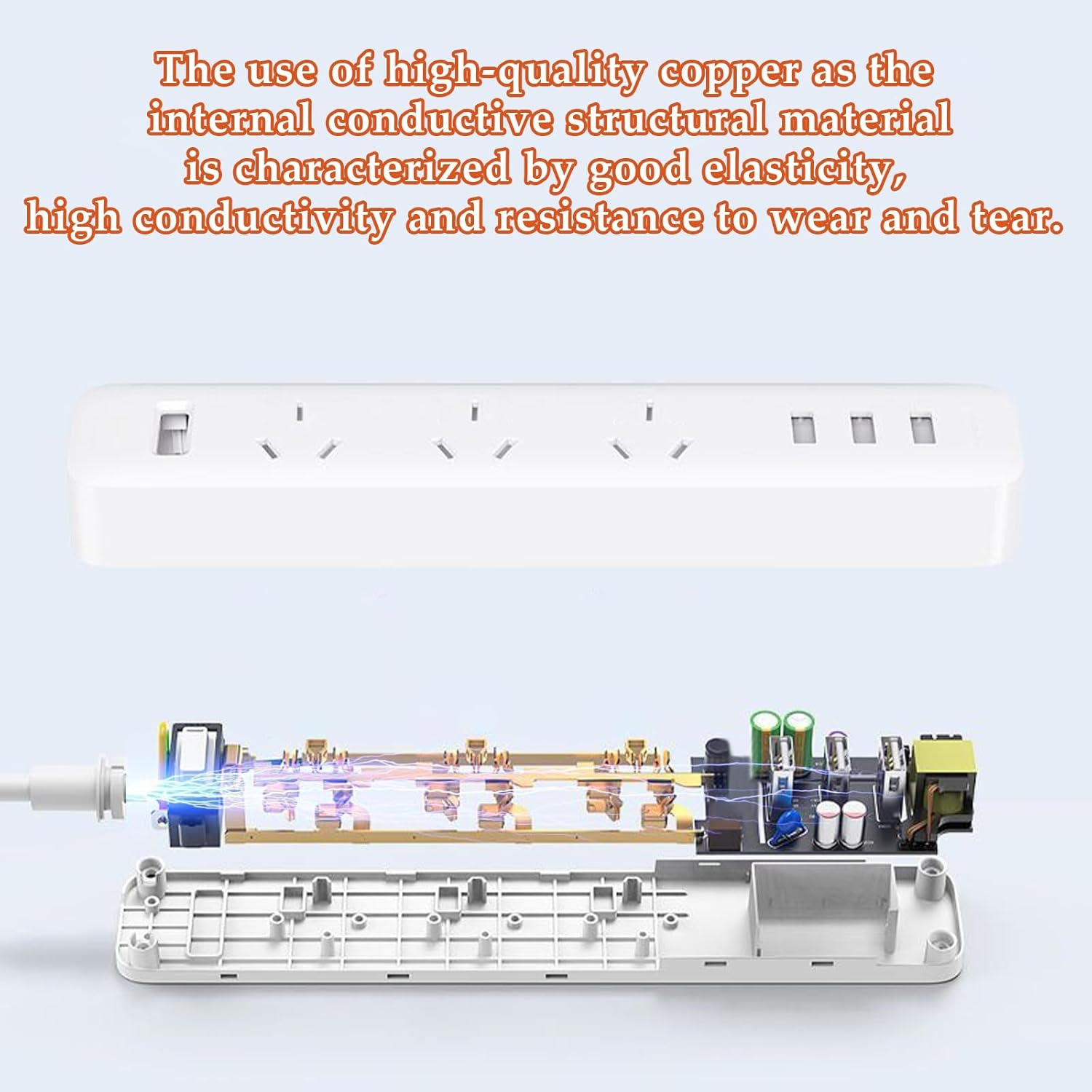 Power Board 2500W 10A,Power Strip with 3 Widely Outlets, 5M Extension Cord Powerboard with 3 USB Ports,Au Overload Protection Outlets for Home and Office Accessories Use (White) image number 4