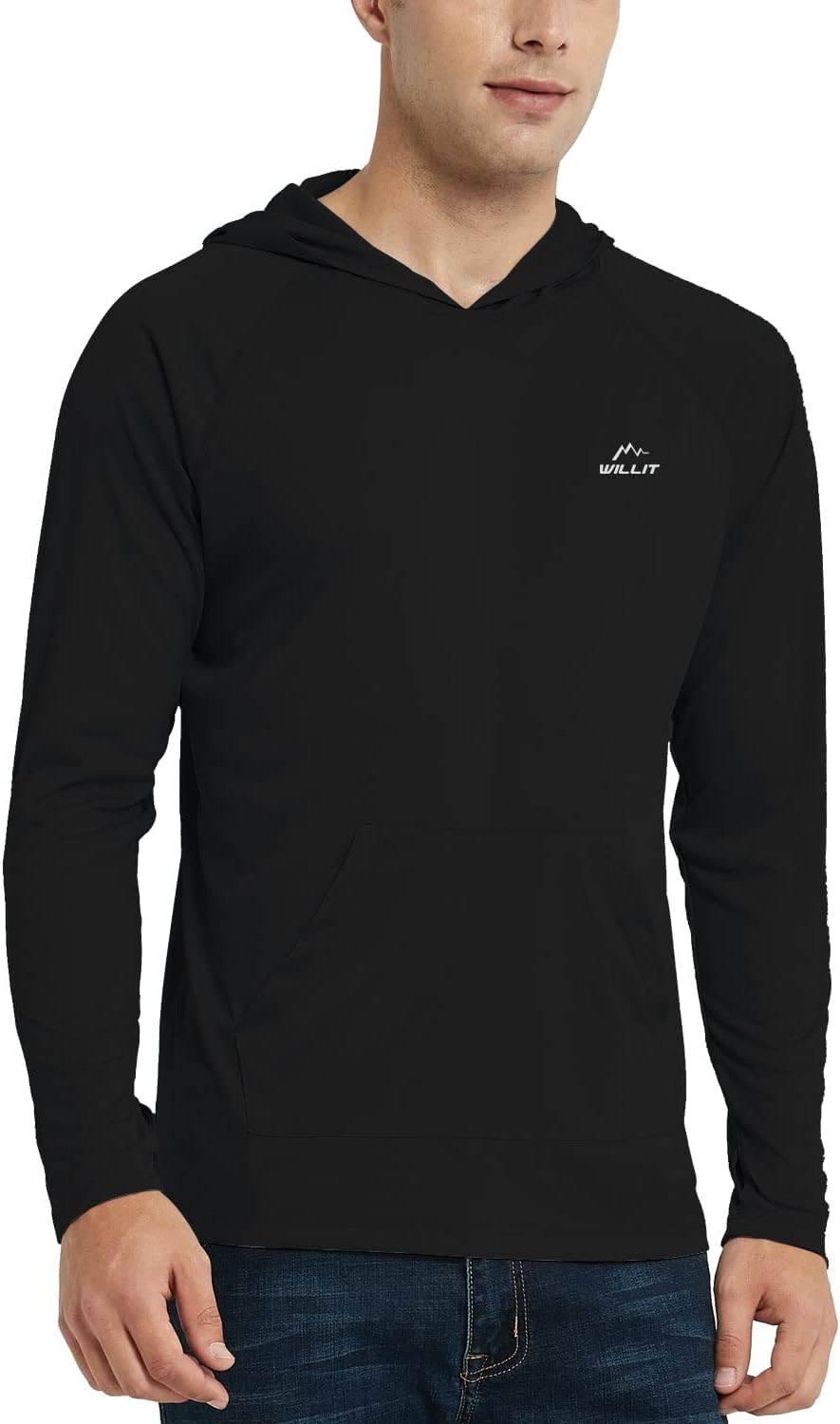 WILLIT Men'S UPF 50+ Sun Protection Hoodie Shirt Long Sleeve Rash Guard Fishing SPF Outdoor UV Shirt Lightweight Pocket