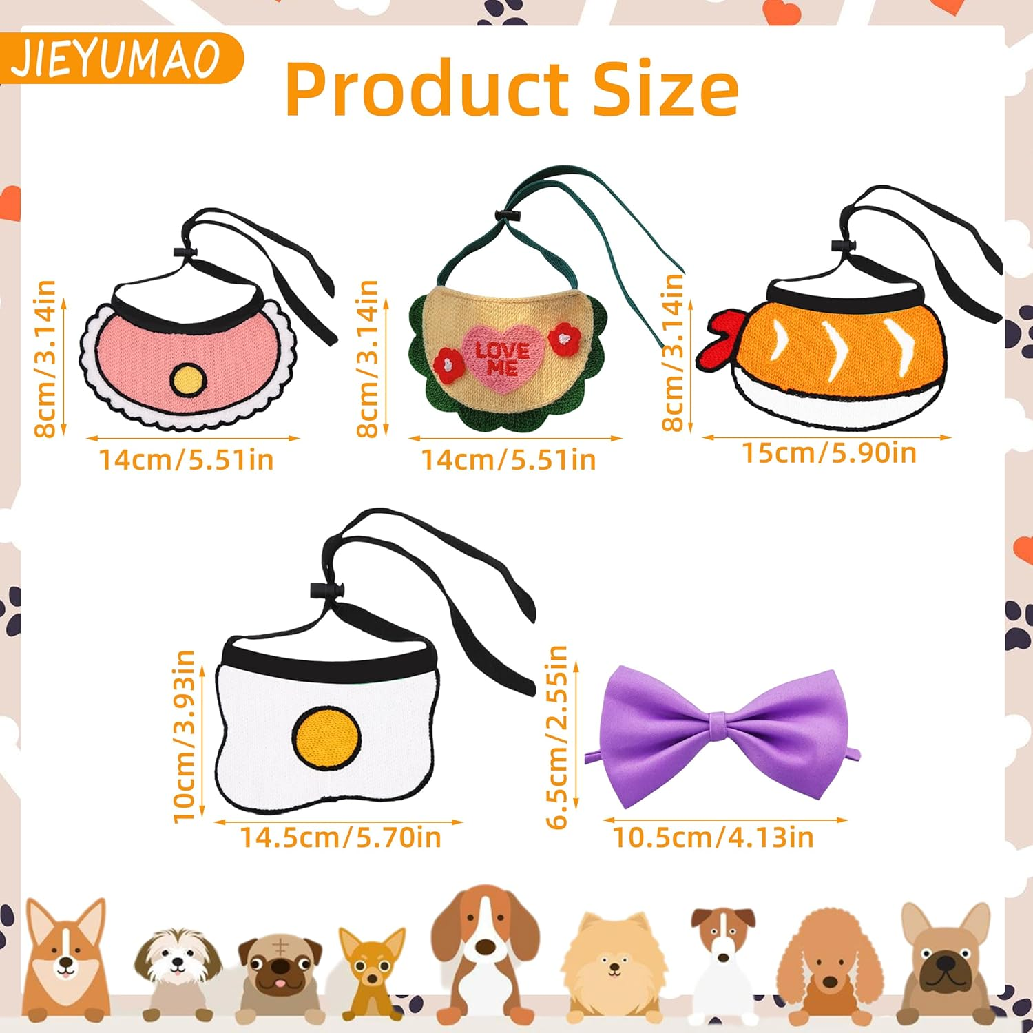 JIEYUMAO Dog Bandanas, 8 Pack Pet Neckerchief, 6 Styles Dog Kerchief with Bow Tie, Cute Triangle Dog Scarf Cat Bandana for Small Medium Dogs Cats Pet image number 4