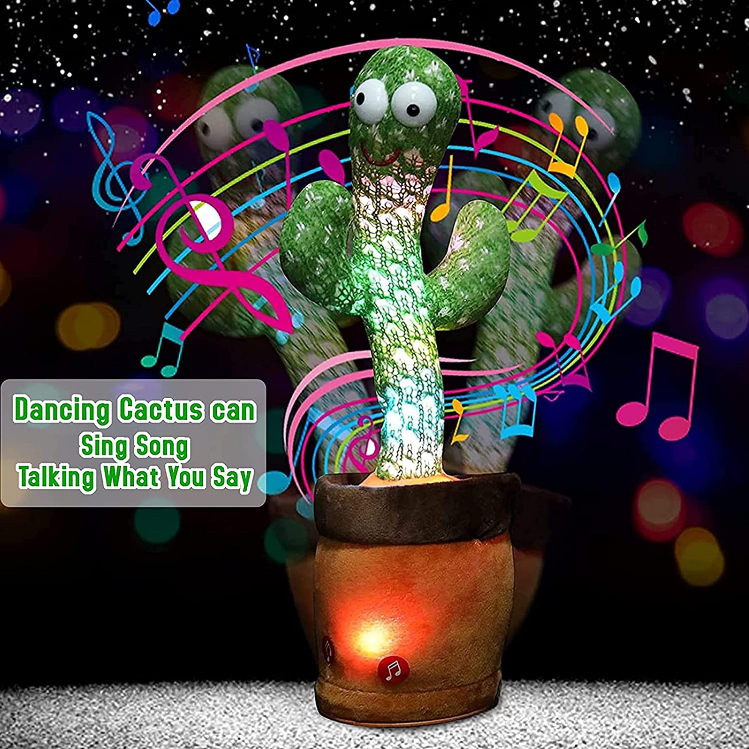 Dancing Cactus Electronic Talking Plush Toy with Lighting, Singing Cactus Recording and Repeats What You Say, Cactus Plush Toy for Children Family Decoration Fun Toys -120 Songs