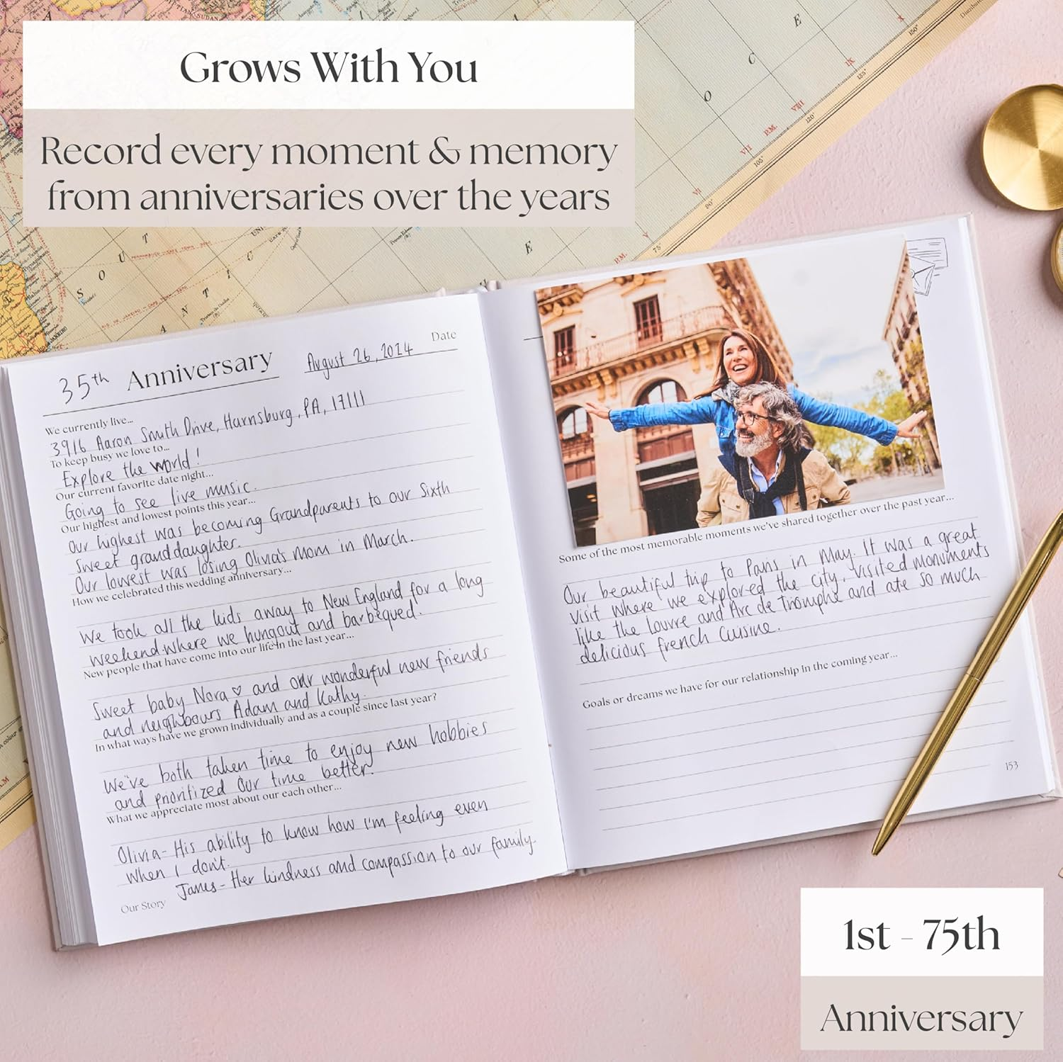 Anniversary Journal for Couples | 1 Year Anniversary Scrapbook & Photo Album Book | from 1St to 75Th Wedding Anniversaries | Paper Gifts for Husband or Wife | Grey image number 5