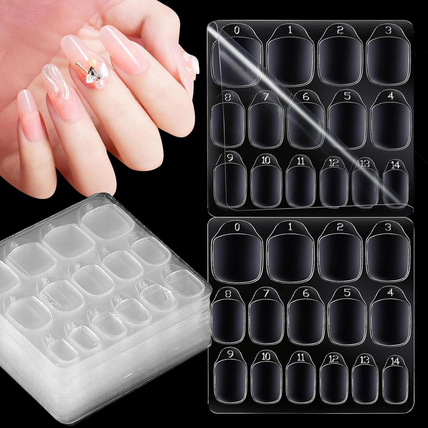Nails Stickers, 15 Sheets Double Side Transparent Adhesive Tab, Waterproof Breathable False Nail Adhesive Tap for Beginners, Children, Women, Girls (15 Sizes) image number 6